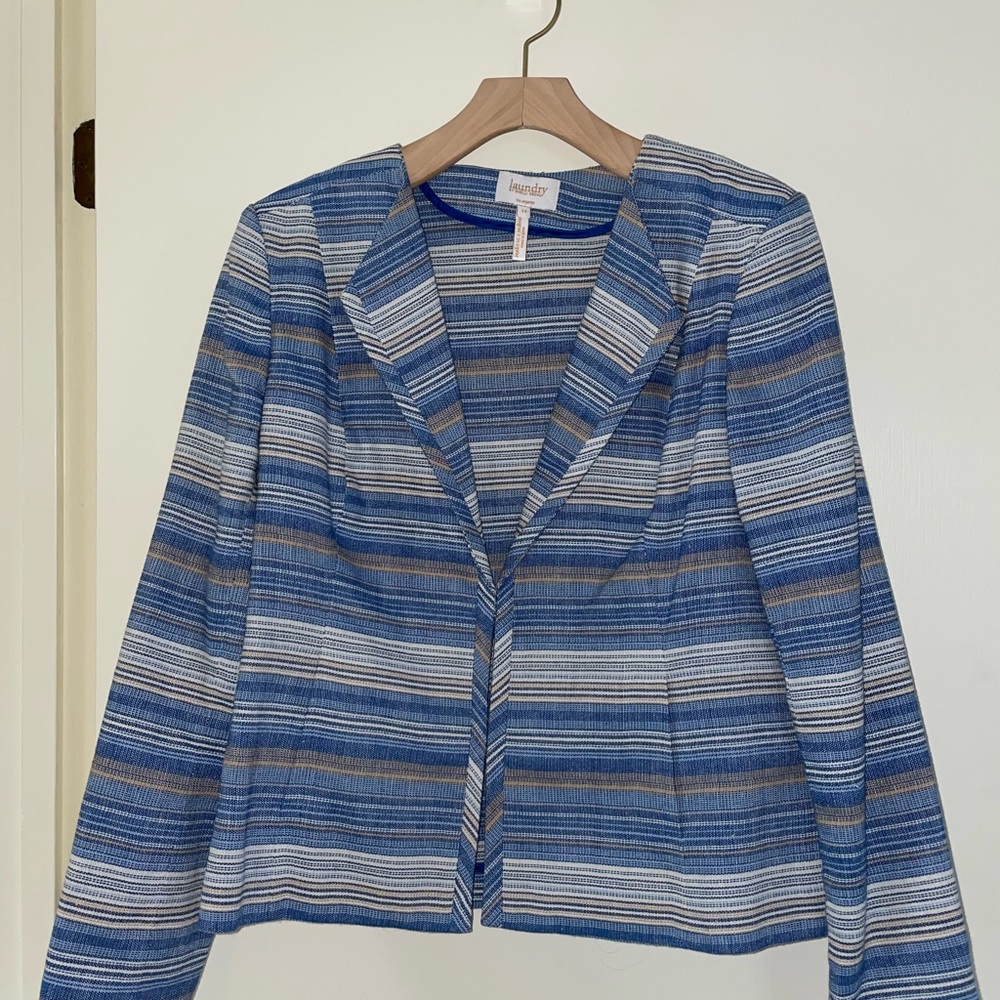 Laundry by Shelli Segal long sleeve blue/tan striped blazer size 14